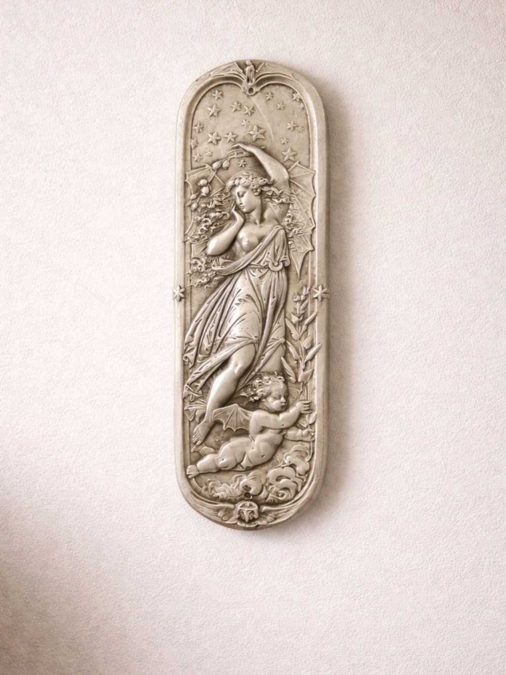 Ornate Classical Relief Wall Plaque in Antique Ivory